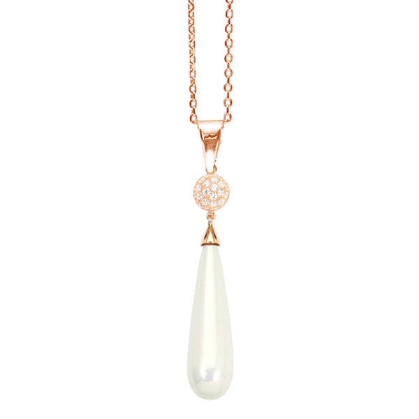 ROYALE STERLING SILVER, SHELL PEARL & WHITE CRYSTAL PENDANT with CHAIN