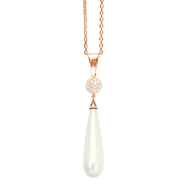 ROYALE STERLING SILVER, SHELL PEARL & WHITE CRYSTAL PENDANT with CHAIN