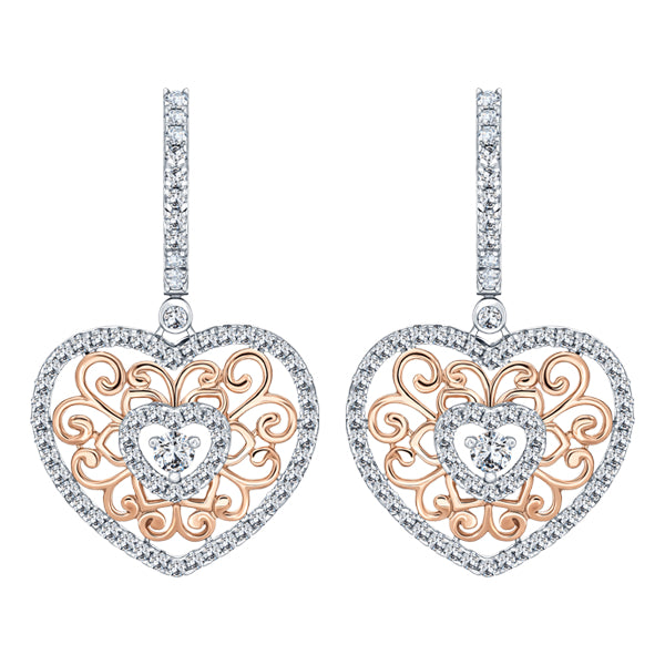 ALLURE FILIGREE HEART STERLING SILVER & WHITE CRYSTAL EARRINGS