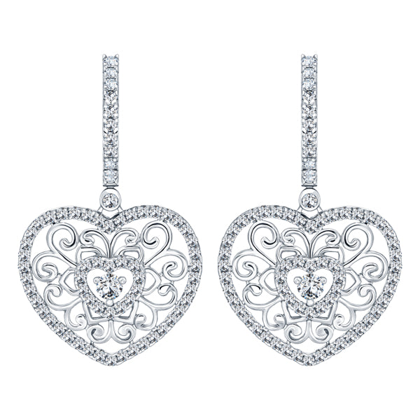 ALLURE FILIGREE HEART STERLING SILVER & WHITE CRYSTAL EARRINGS