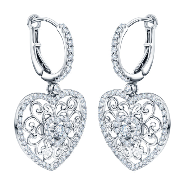 ALLURE FILIGREE HEART STERLING SILVER & WHITE CRYSTAL EARRINGS