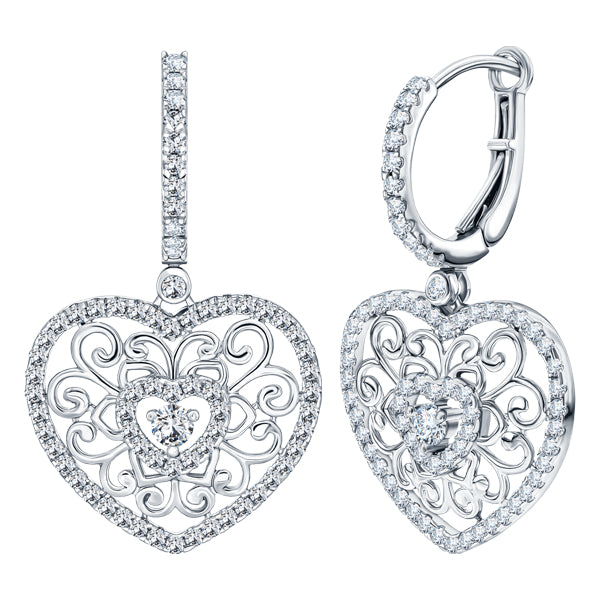 ALLURE FILIGREE HEART STERLING SILVER & WHITE CRYSTAL EARRINGS