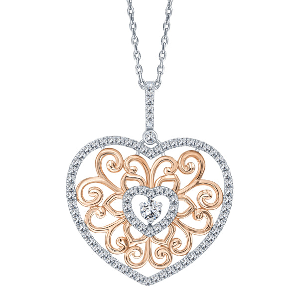 ALLURE FILIGREE HEART STERLING SILVER & WHITE CRYSTAL PENDANT with CHAIN