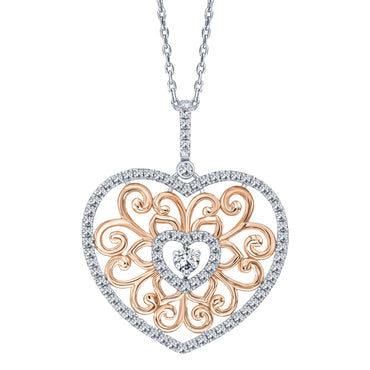 ALLURE FILIGREE HEART STERLING SILVER & WHITE CRYSTAL PENDANT with CHAIN