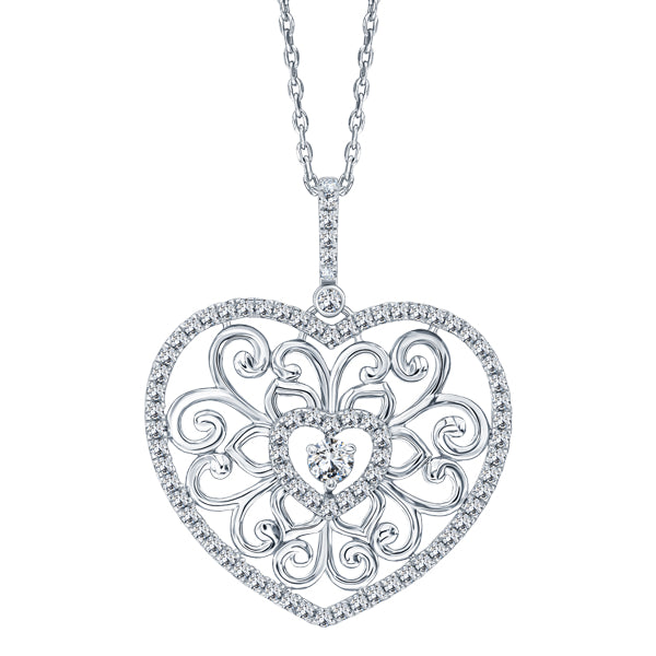 ALLURE FILIGREE HEART STERLING SILVER & WHITE CRYSTAL PENDANT with CHAIN