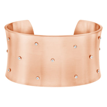 VEGA BRUSHED ROSE GOLD PLATED STAINLESS STEEL & WHITE CRYSTAL CUFF