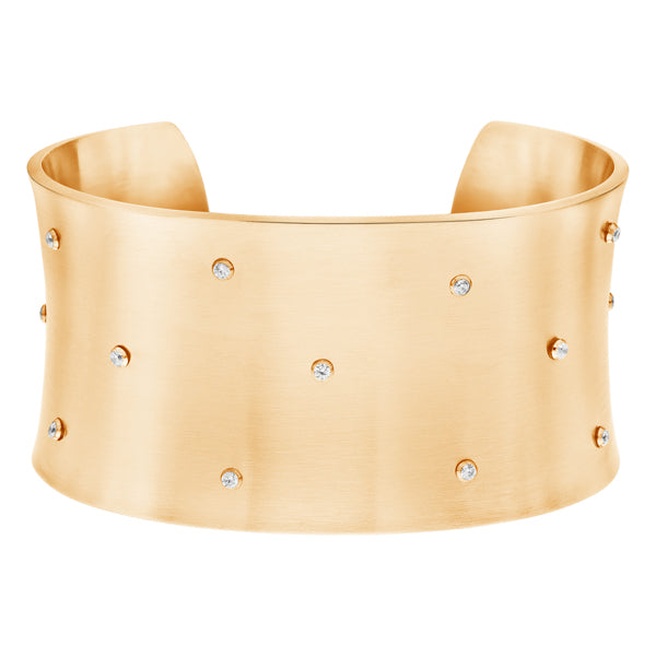 VEGA BRUSHED YELLOW GOLD PLATED STAINLESS STEEL & WHITE CRYSTAL CUFF