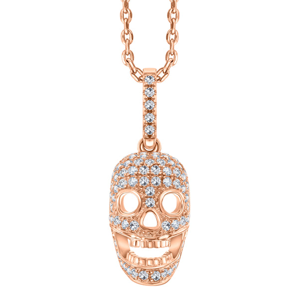 VEGA ROSE GOLD PLATED STERLING SILVER & WHITE CRYSTAL SKULL PENDANT with CHAIN