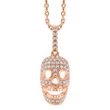 VEGA ROSE GOLD PLATED STERLING SILVER & WHITE CRYSTAL SKULL PENDANT with CHAIN