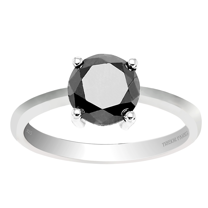 1.00ct Round Brilliant Black Diamond Solitaire Ring set in Silver