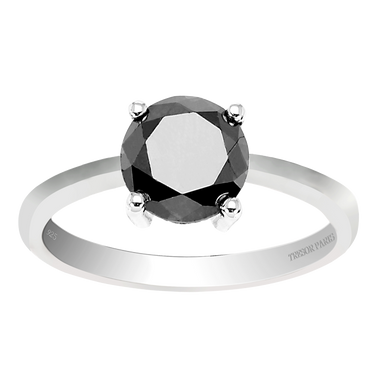 1.00ct Round Brilliant Black Diamond Solitaire Ring set in Silver