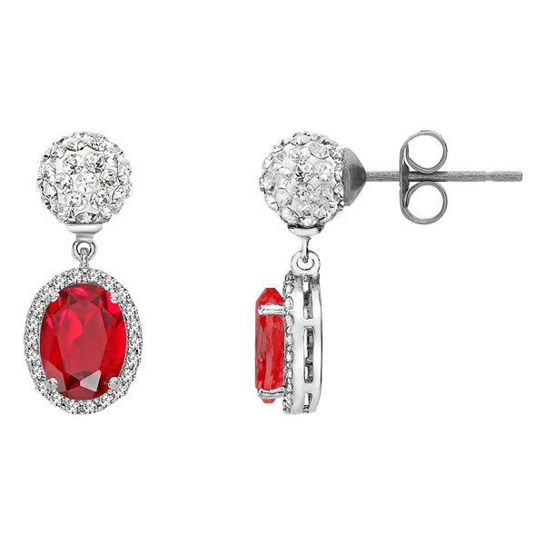 ROYALE STERLING SILVER, RED & WHITE CRYSTAL EARRINGS