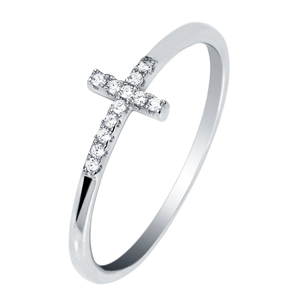 VEGA WHITE GOLD PLATED STERLING SILVER & WHITE CRYSTAL RING