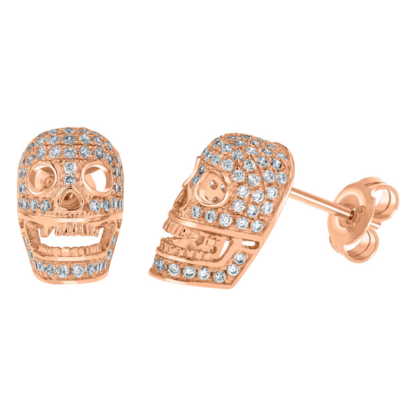 VEGA ROSE GOLD PLATED STERLING SILVER & WHITE CRYSTAL SKULL EARRINGS