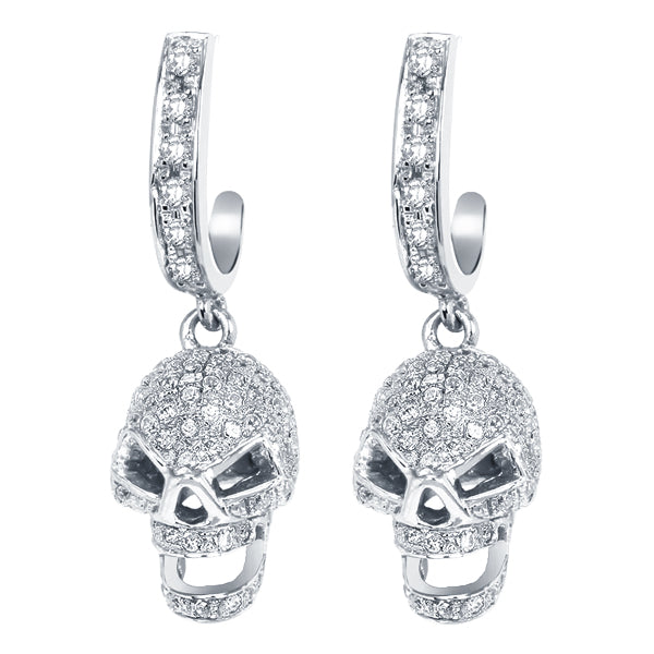 VEGA WHITE GOLD PLATED STERLING SILVER & WHITE CRYSTAL SKULL EARRINGS