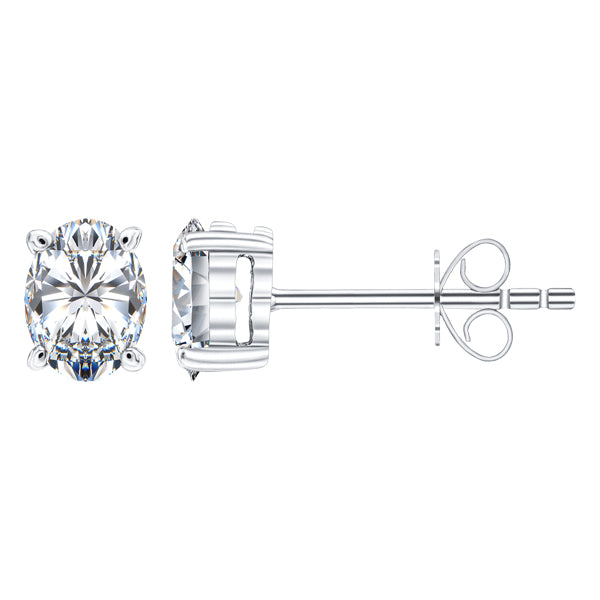 Oval H-SI Four Claw Diamond Earrings in 18ct White Gold