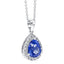 Pear shape Tanzanite pendant on chain with pave set 0.35ct H-SI round brilliant diamond halo