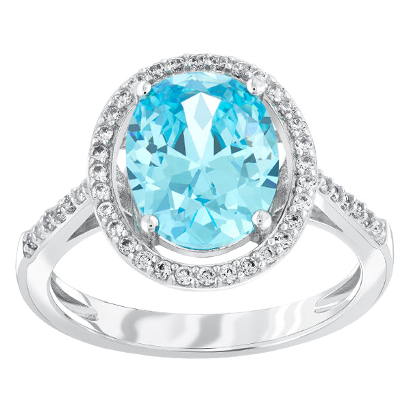 ROYALE STERLING SILVER, LIGHT BLUE & WHITE CRYSTAL RING