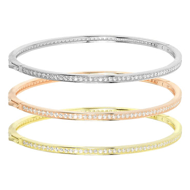 METRIC STERLING SILVER & WHITE CRYSTAL HINGED BANGLE SET