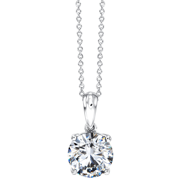 Round Diamond Classic Solitaire Pendant with Chain in 18ct White Gold