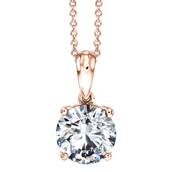 Round Diamond 4 Prong Solitaire Pendant with Chain in 18ct Rose Gold