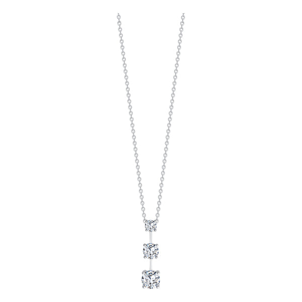 Triple drop round brilliant diamond pendant set in 18k white gold with chain