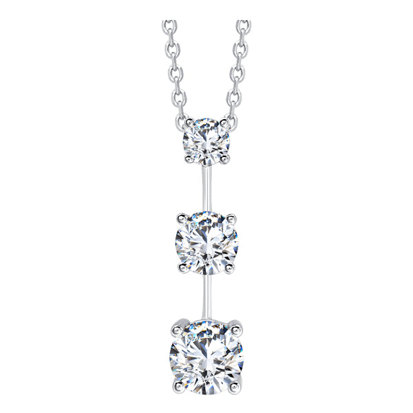 Triple drop round brilliant diamond pendant set in 18k white gold with chain