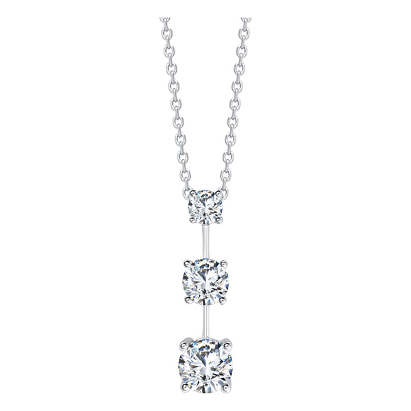 Triple drop round brilliant diamond pendant set in 18k white gold with chain