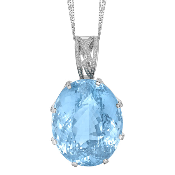 226.34ct Blue Topaz & Diamond Mount Pendant with Chain set in 18k Gold