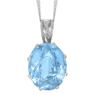226.34ct Blue Topaz & Diamond Mount Pendant with Chain set in 18k Gold