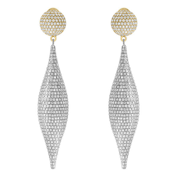 8.00ct Round Diamond Pavé Set Drop Earrings in 18k White & Yellow Gold