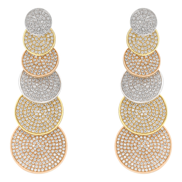 5.00ct Round Diamond Pavé Set Disc Drop Earrings in 18ct 3 Colour Gold