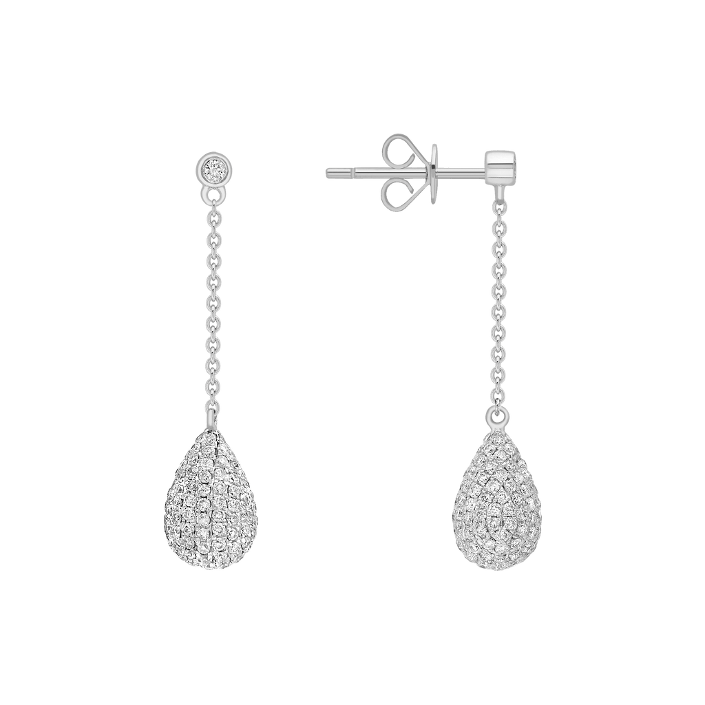 1.25ct Round Diamond Pavé Set Tear Drop Earrings in 18ct White Gold