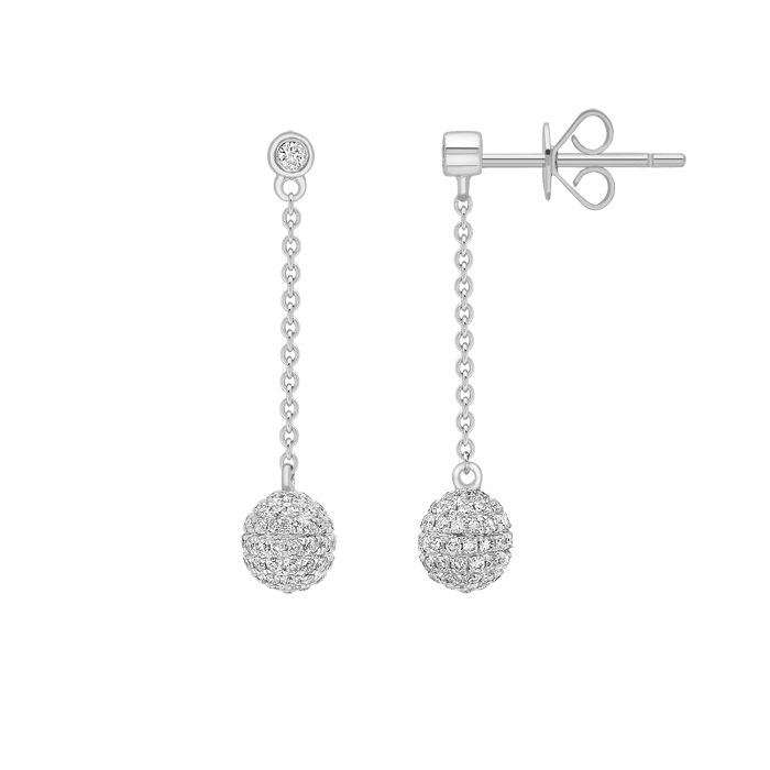 0.75ct Round Diamond Pavé Set Round Drop Earrings in 18ct White Gold