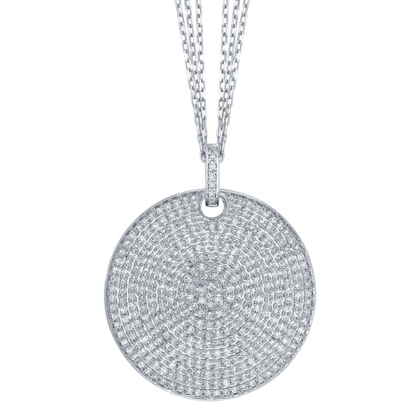 Pave set disc pendant with H-SI round brilliant diamonds in 18k white gold