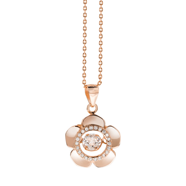 Bouquet White Crystal & Rose Gold Sterling Silver Pendant & Chain