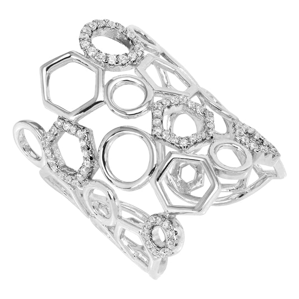 QUANTUM CUBUS HEXAGON STERLING SIILVER & WHITE CRYSTAL RING