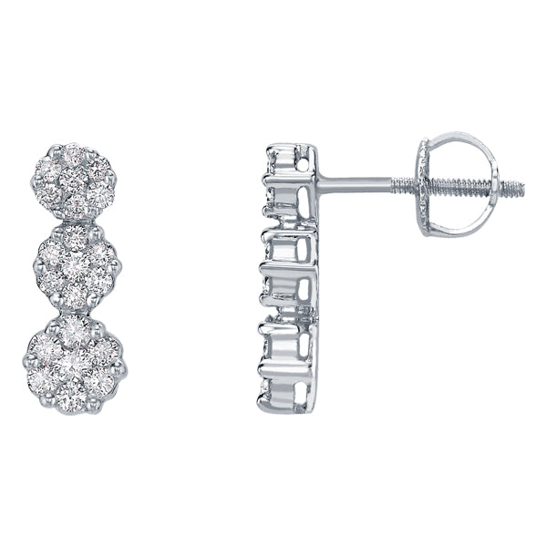 Triple drop H-SI diamond cluster earrings set in 18k white gold