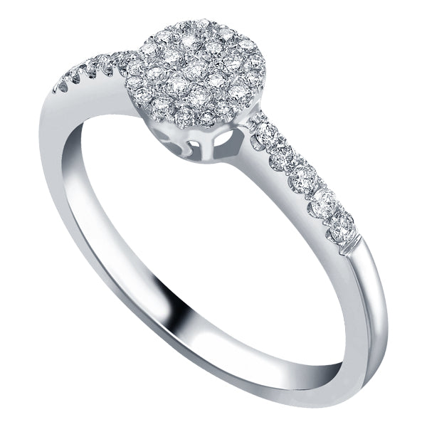 0.33ct pave set H-SI diamond button shape ring in 18k white gold