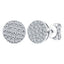 Button shape stud earrings pave set with round brilliant H-SI diamonds in 18k white gold