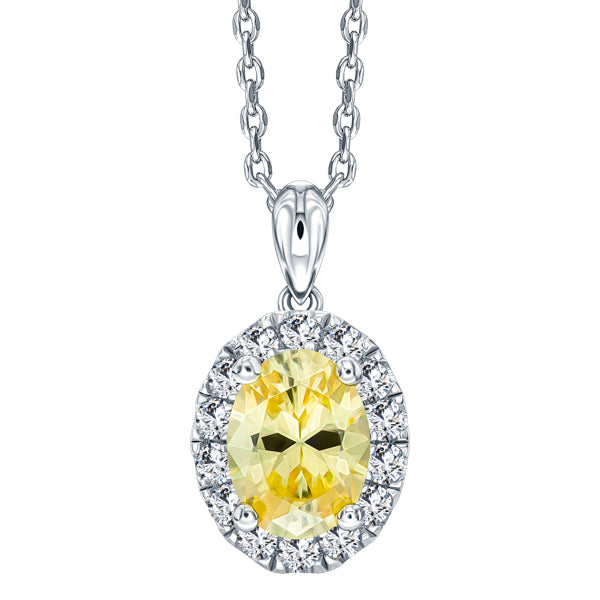 ROYALE STERLING SILVER, YELLOW & WHITE CRYSTAL PENDANT with CHAIN