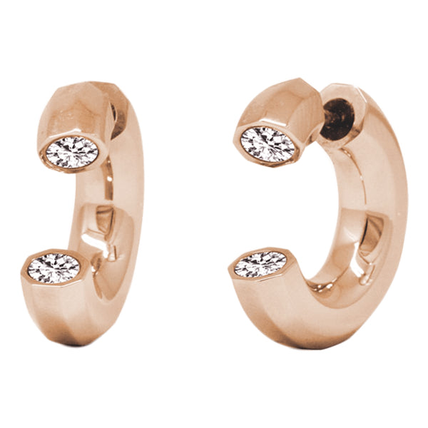 QUANTUM CUBUS WHITE CRYSTAL & ROSE GOLD PLATED STAINLESS STEEL EARRINGS