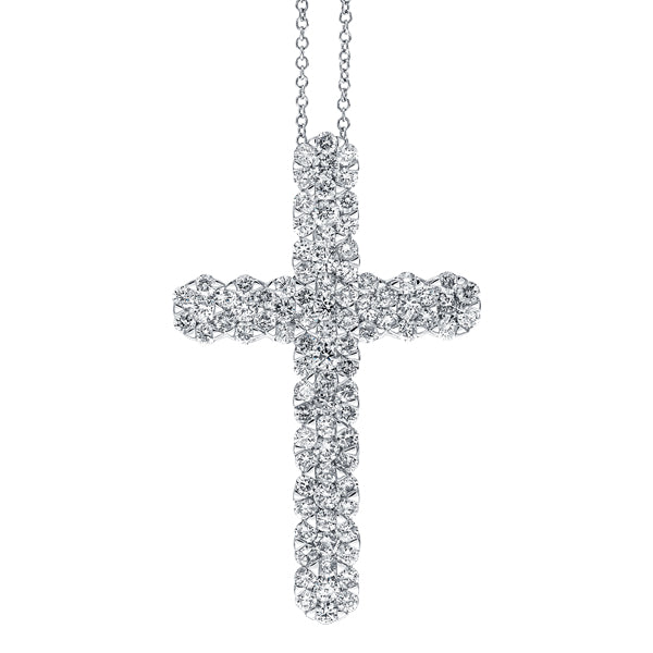 Cluster set diamond 18k white gold cross with chain