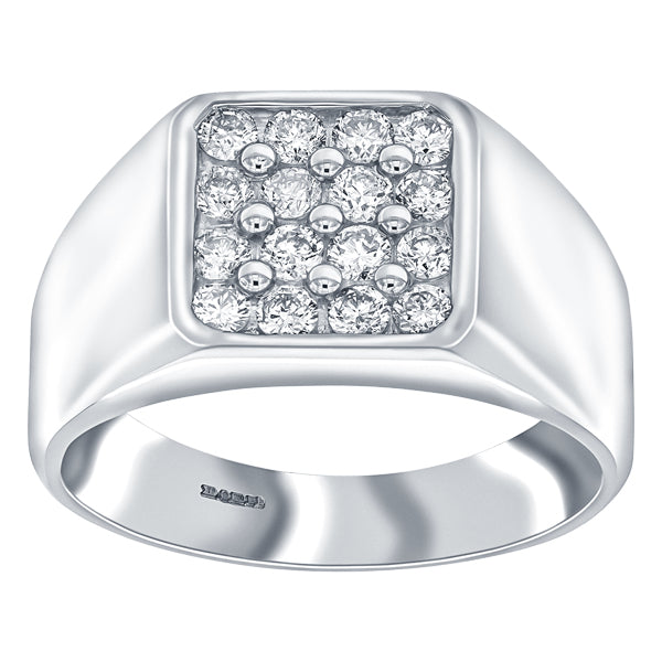 Men's H-SI diamond signet ring in 18k white gold