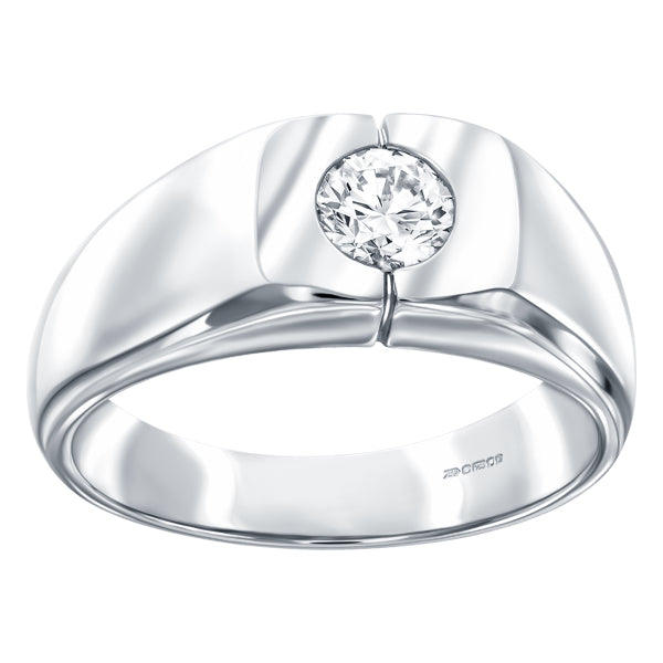 Men's solitaire H-SI diamond ring in 18k white gold