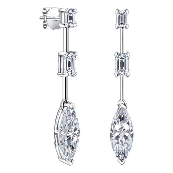 3.28ct Marquise & Emerald Cut Diamond Drop earring in 18ct white gold