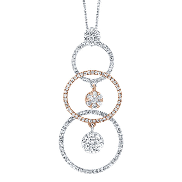 0.83ct H-SI diamond hoop and cluster drop fancy necklace in 18k Rose and white gold