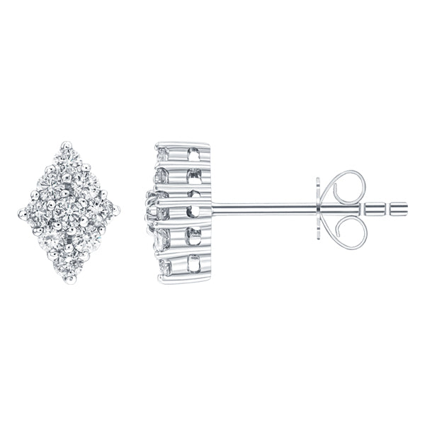 0.50ct Round Brilliant Diamond Rhombus Shaped Cluster Earrings in 18ct White Gold