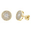 18k yellow gold button shape stud earrings pave set with round brilliant diamonds