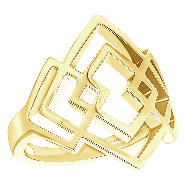 Quantum Cubus Yellow Gold Plated Sterling Silver Ring